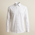 AI-generated illustration of a men's white long-sleeve shirt against an off-white background