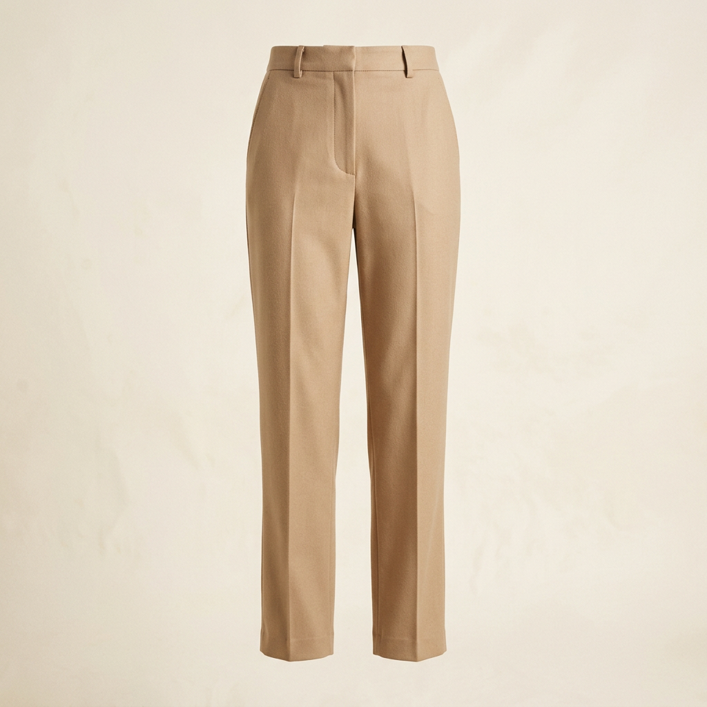 AI-generated illustration of women's beige trousers on an off-white background
